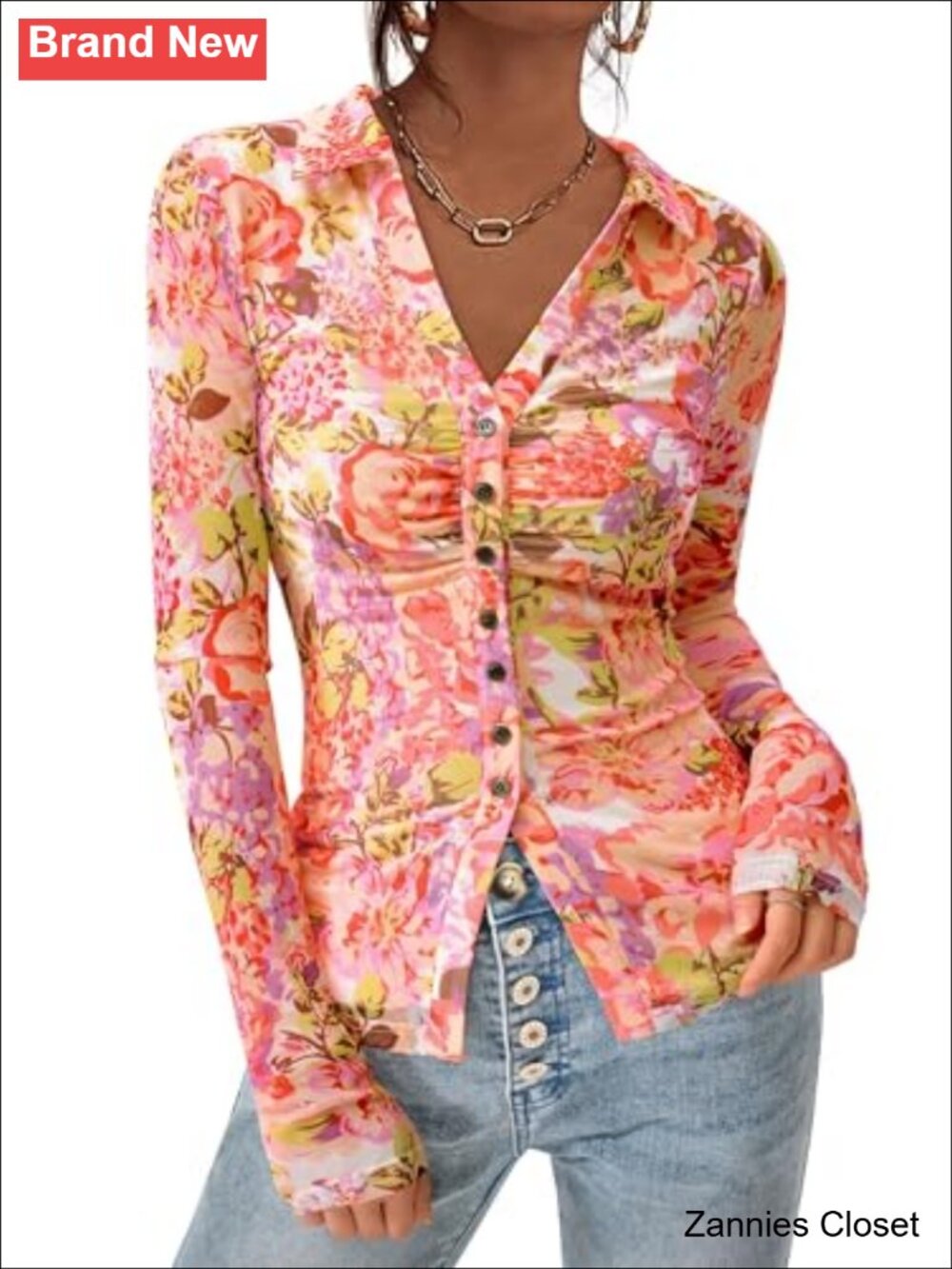 ✨ PRETTYGARDEN Women's Button Down Shirt Boho Mesh Floral Going Out Top